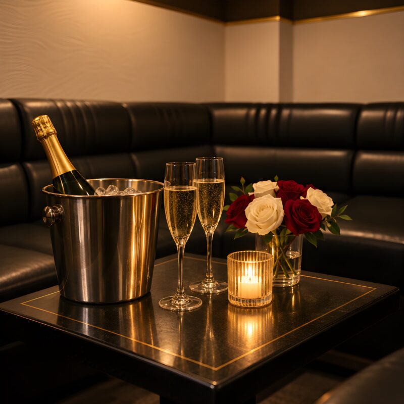 Club Ellecea テーブルのシャンパンと花